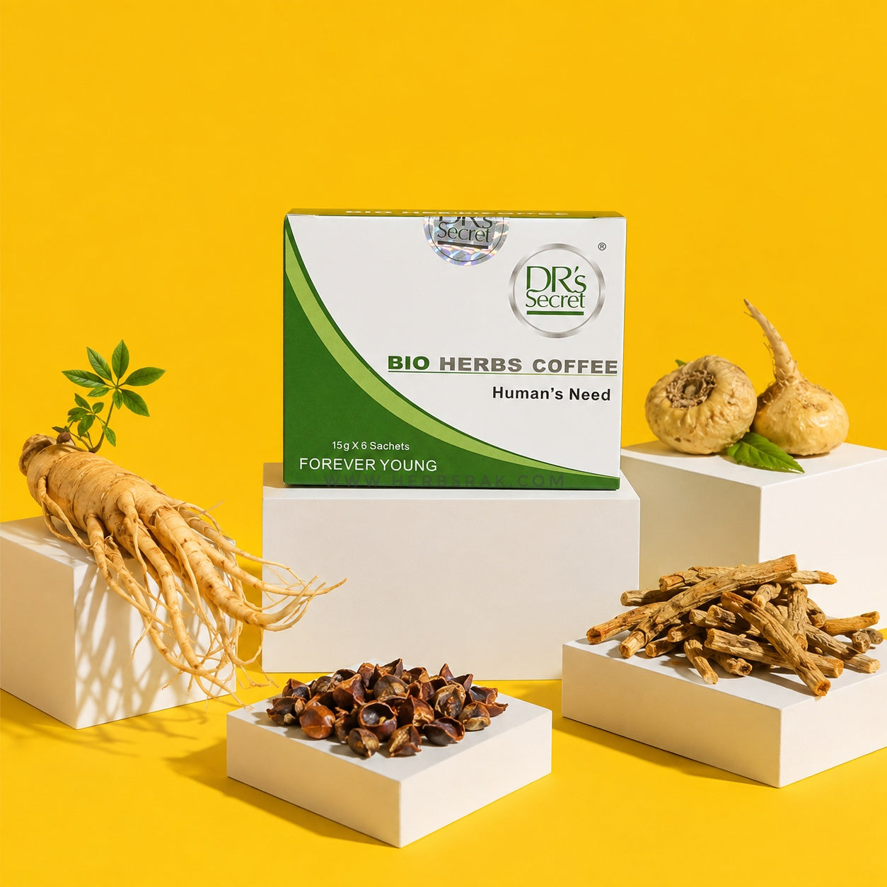 Dr's Secret Bio Herbs Coffee - Forever Young - 6 Sachets قهوة دكتور سيكرت الحيوية بالأعشاب