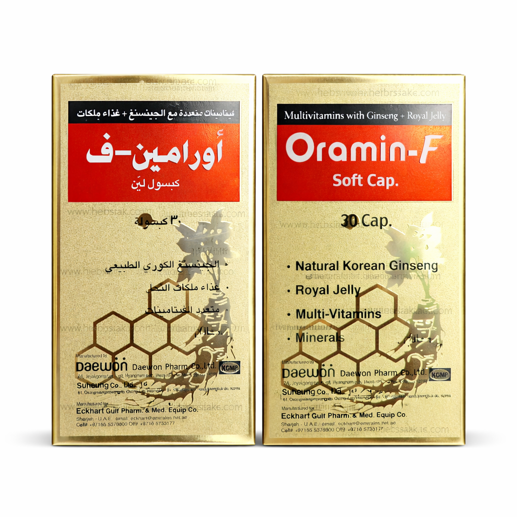Oramin-F Soft Cap Multivitamin & Minerals Supplement with Royal Jelly and Ginseng for Energy & Vitality - 30 Soft Capsules أورامين-ف مكمل غذائي فيتامينات ومعادن مع جينسنج وغذاء ملكات النحل للطاقة والحيوية - عبوة 30 كبسولة