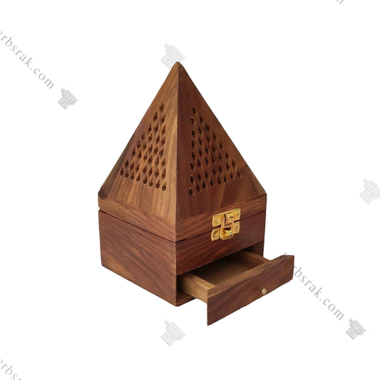 Pyramid Shaped Handcrafted Wooden Incense Holder with Ash Catcher (Big) مدخن خشبية حجم الكبير