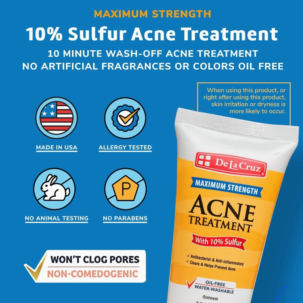 De La Cruz® Acne Treatment Maximum Strength with 10% Sulfur Ointment (74 g) | مرهم كبريت لعلاج حب الشباب