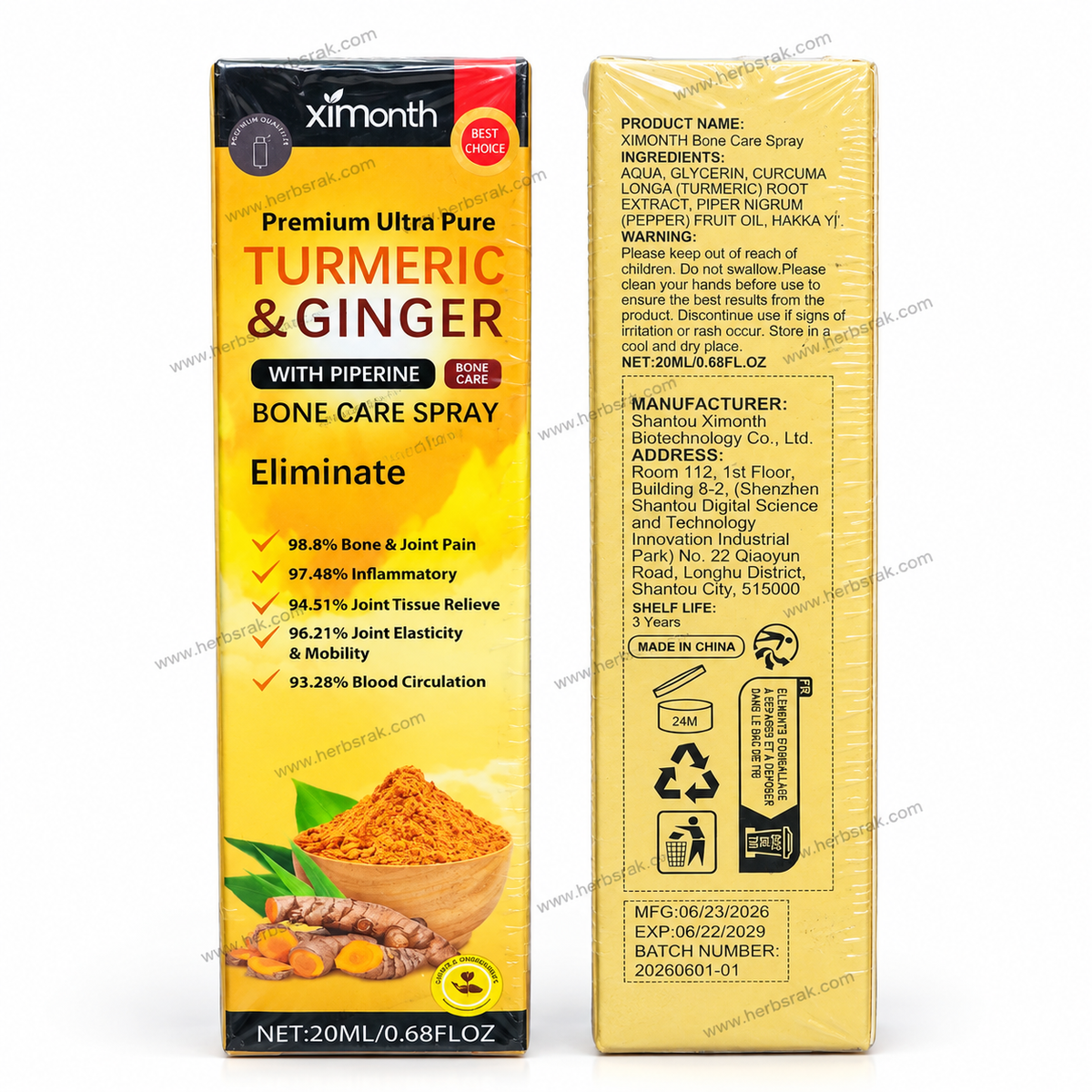 Ximonth Turmeric & Ginger Bone Care Spray with Piperine – 20ml بخاخ بالكركم والزنجبيل للعناية بالعظام والمفاصل مع الفلفل الأسود