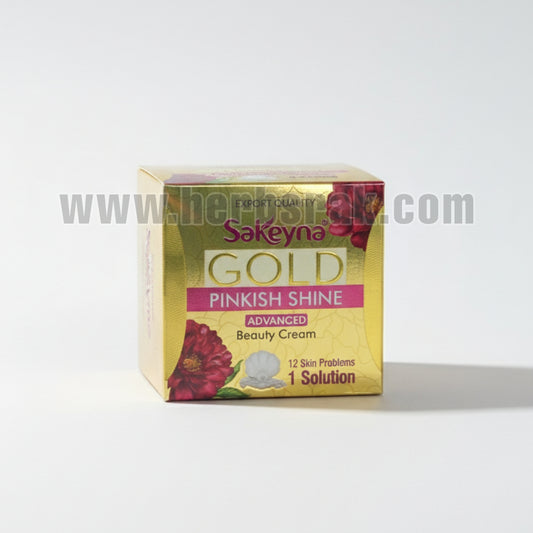Sakeyna Gold Pinkish Shine Advanced Beauty Cream For Skin Brightening, Anti-Acne, and Anti-Aging Benefits كريم ساكِينَة الذهبي لتفتيح البشرة ومقاومة الحبوب وعلامات التقدّم في العمر