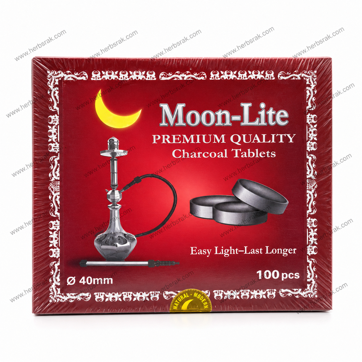 Moon-Lite Premium Charcoal Tablets – 100 pcs 40mm | Easy to Light • Long-Lasting  Bakhoor فحم مون لايت الممتاز البخور – 100 حبة | 40 ملم سهل الاشتعال • يدوم لفترة أطول